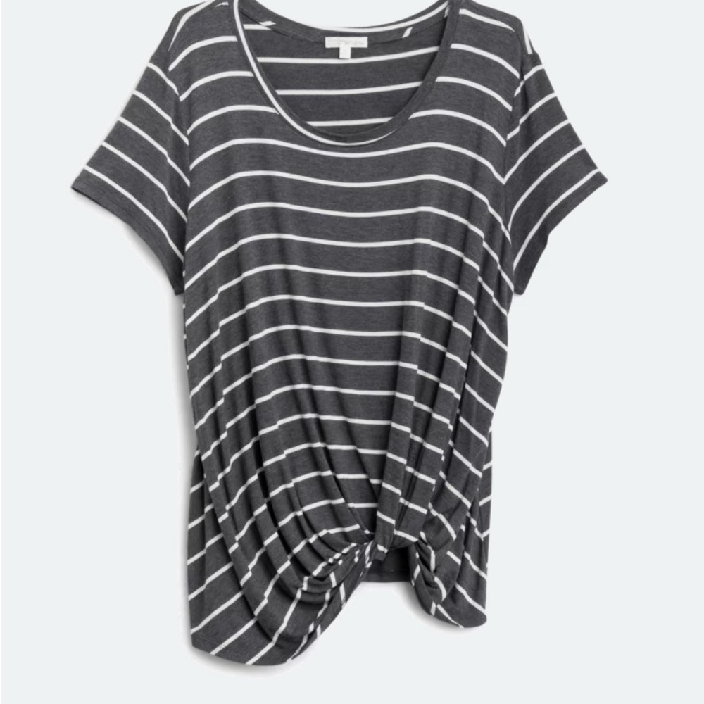 Nine Britton Levie Striped Knot Front Knot Women Top - Gray